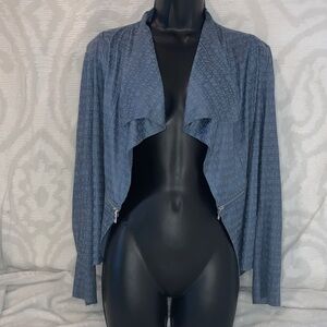 Insight Blue Textured Open-Front Cardigan with Zip Accents - Vintage